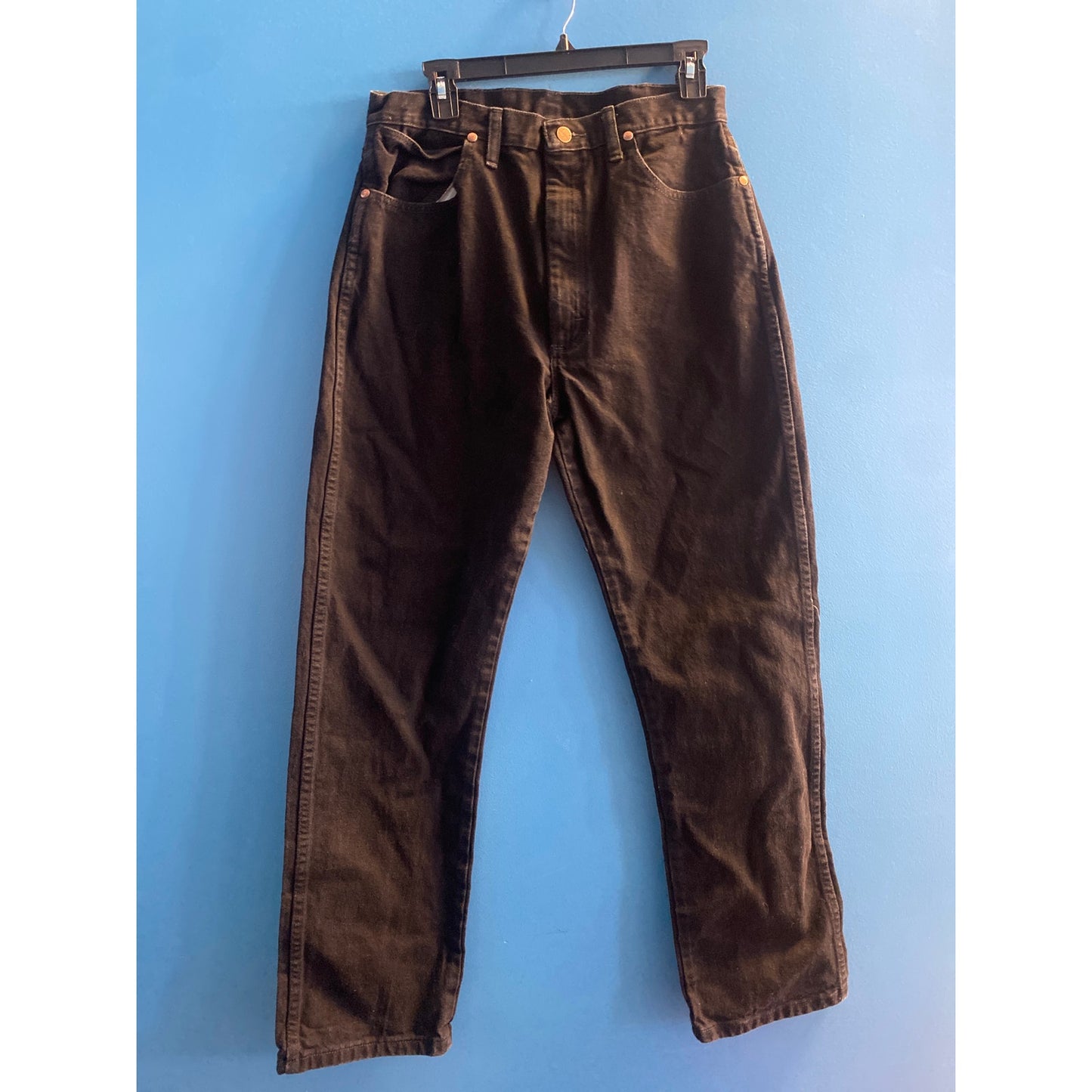 Wrangler A001 Brown Straight Leg Dark Wash Black Denim Modern Pants 15x32
