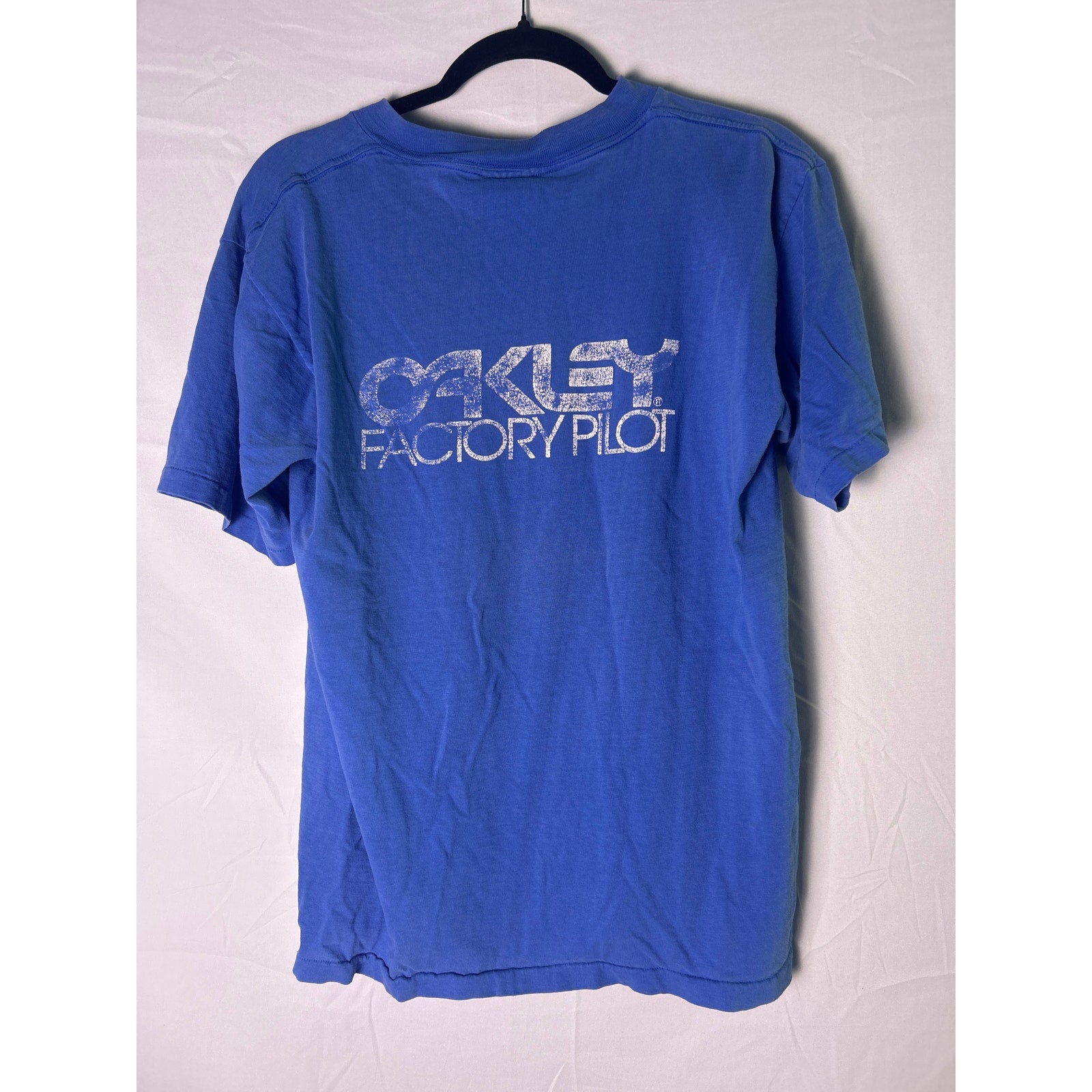Vintage 90s Oakley Factory Pilot Graphic Print Blue Shirt Men's Size Large