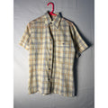 Vintage 70s-80s Wrangler Cream Blue Plaid Button Up Short Sleeve Shirt Men Small