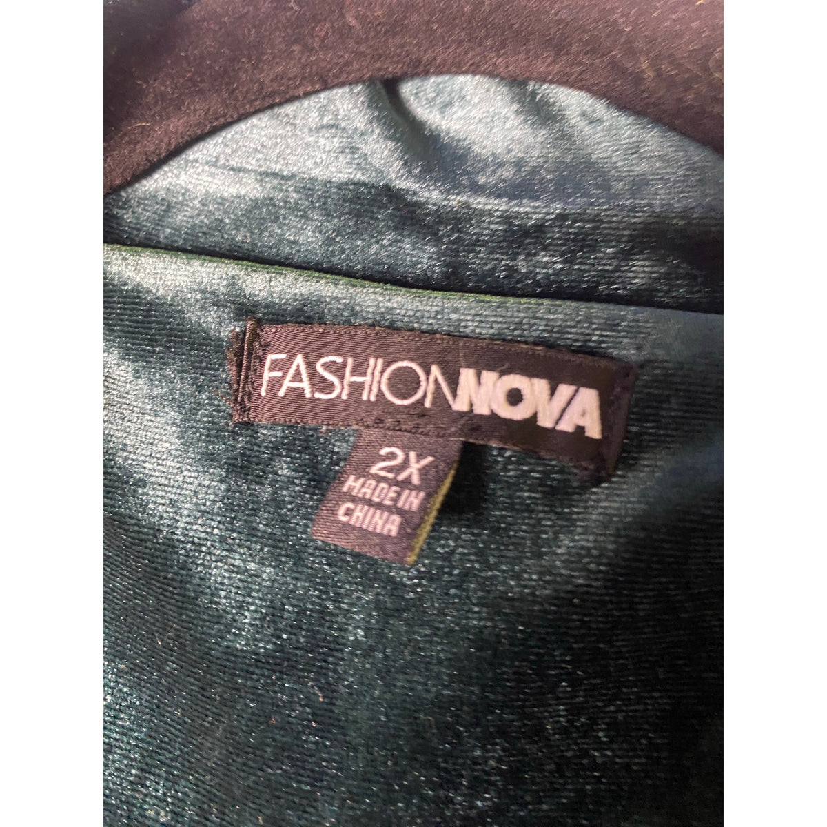 Fashion Nova Green Velvet Long Sleeve Deep V-neck Romper Women's Plus 2X