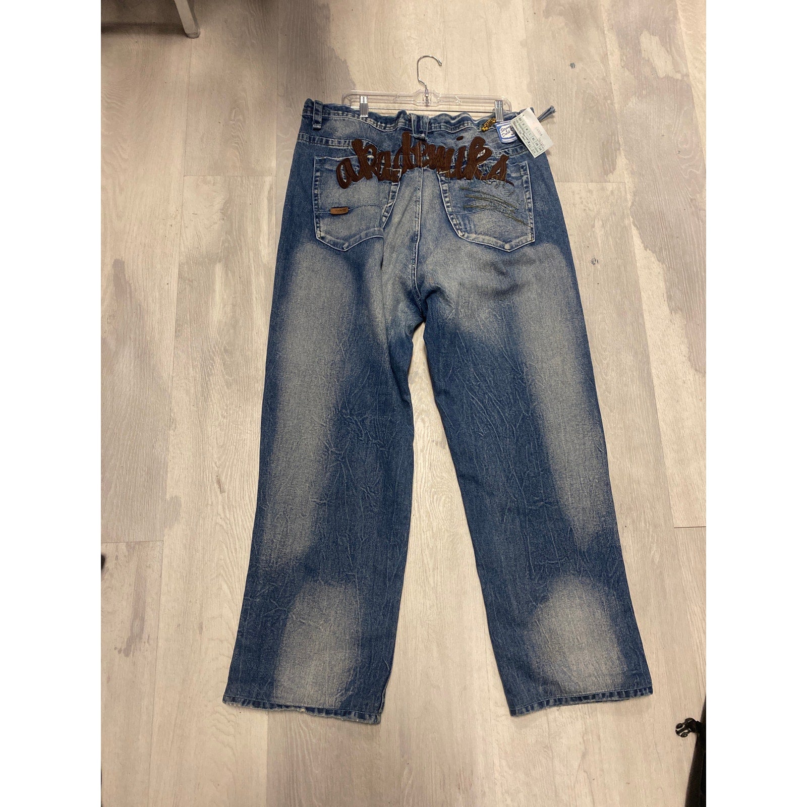 Y2K Akademiks Blue Denim Straight Leg Jeans Embroidered Logo Men's Size 40/34