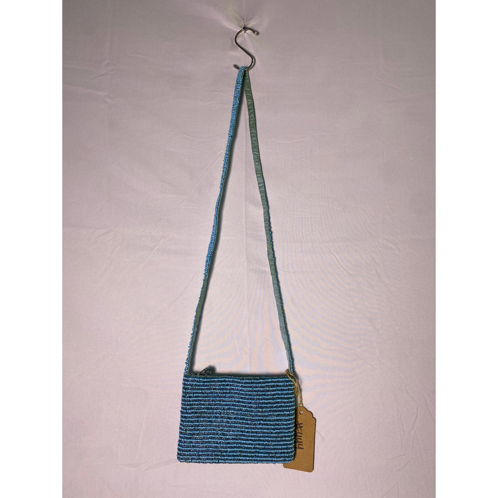 Vintage Purse Beaded Blue Bronze Shoulder Bag