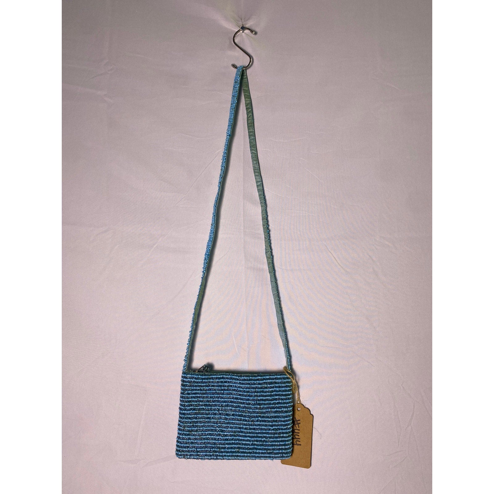 Vintage Purse Beaded Blue Bronze Shoulder Bag