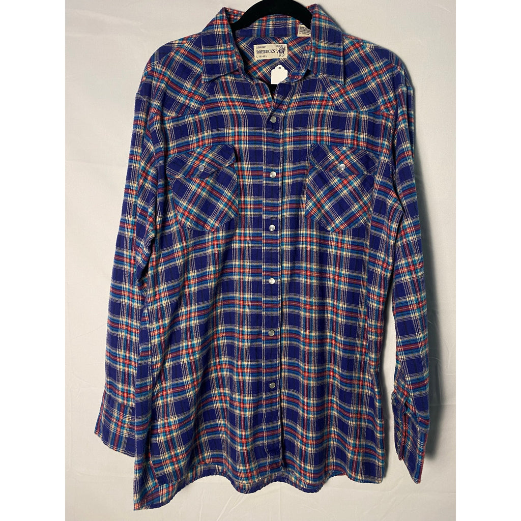 Roebucks Shirt Men's Large 16-16.5 Pearl Snap Button Up Long Sleeve Shirt