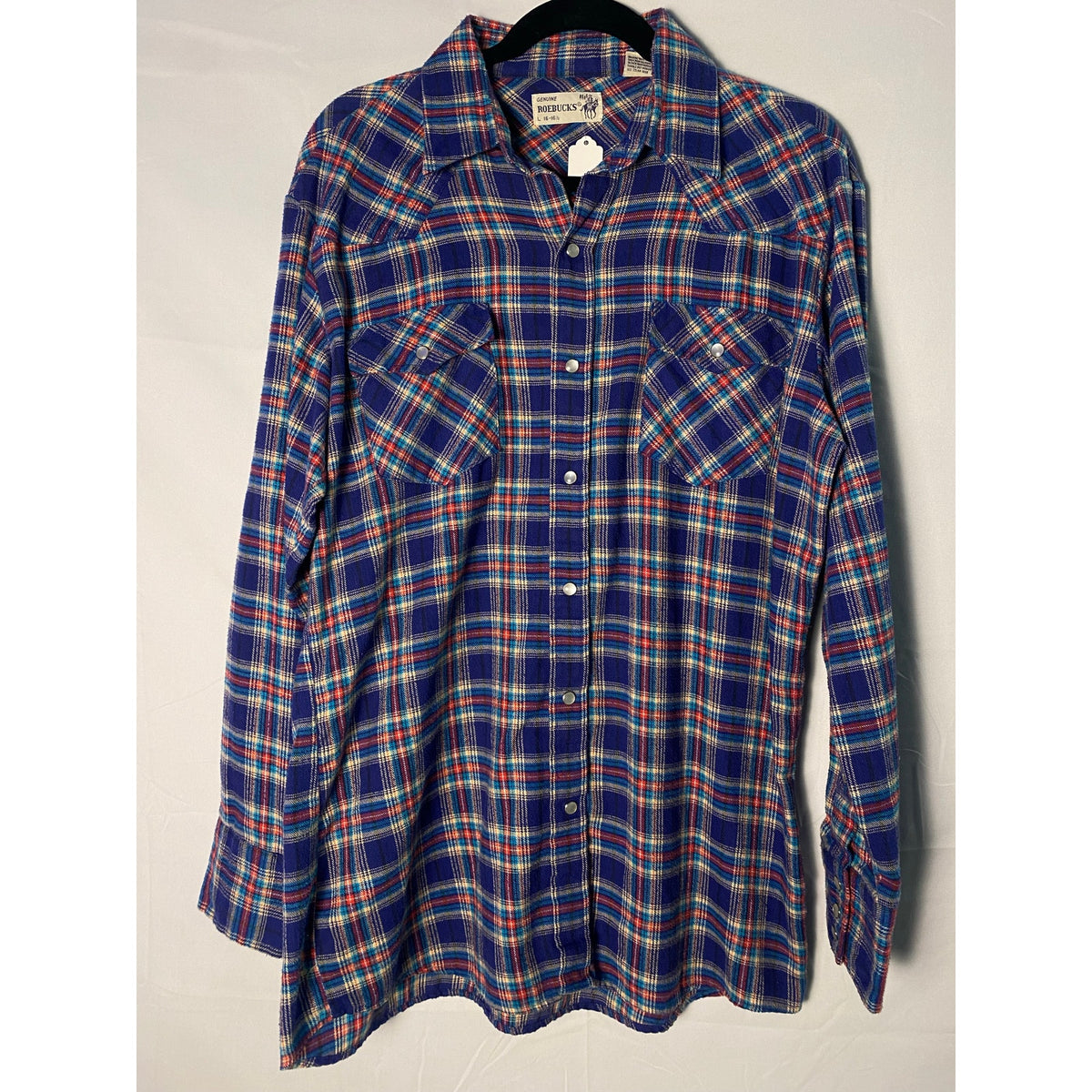 Roebucks Shirt Men's Large 16-16.5 Pearl Snap Button Up Long Sleeve Shirt