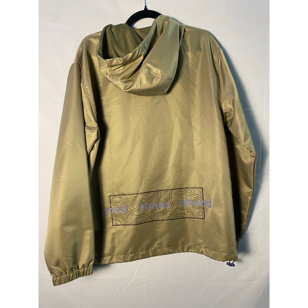 Trademark Brooklyn Beige Full Zip Windbreaker Utility Jacket w/ Hood Mens Medium