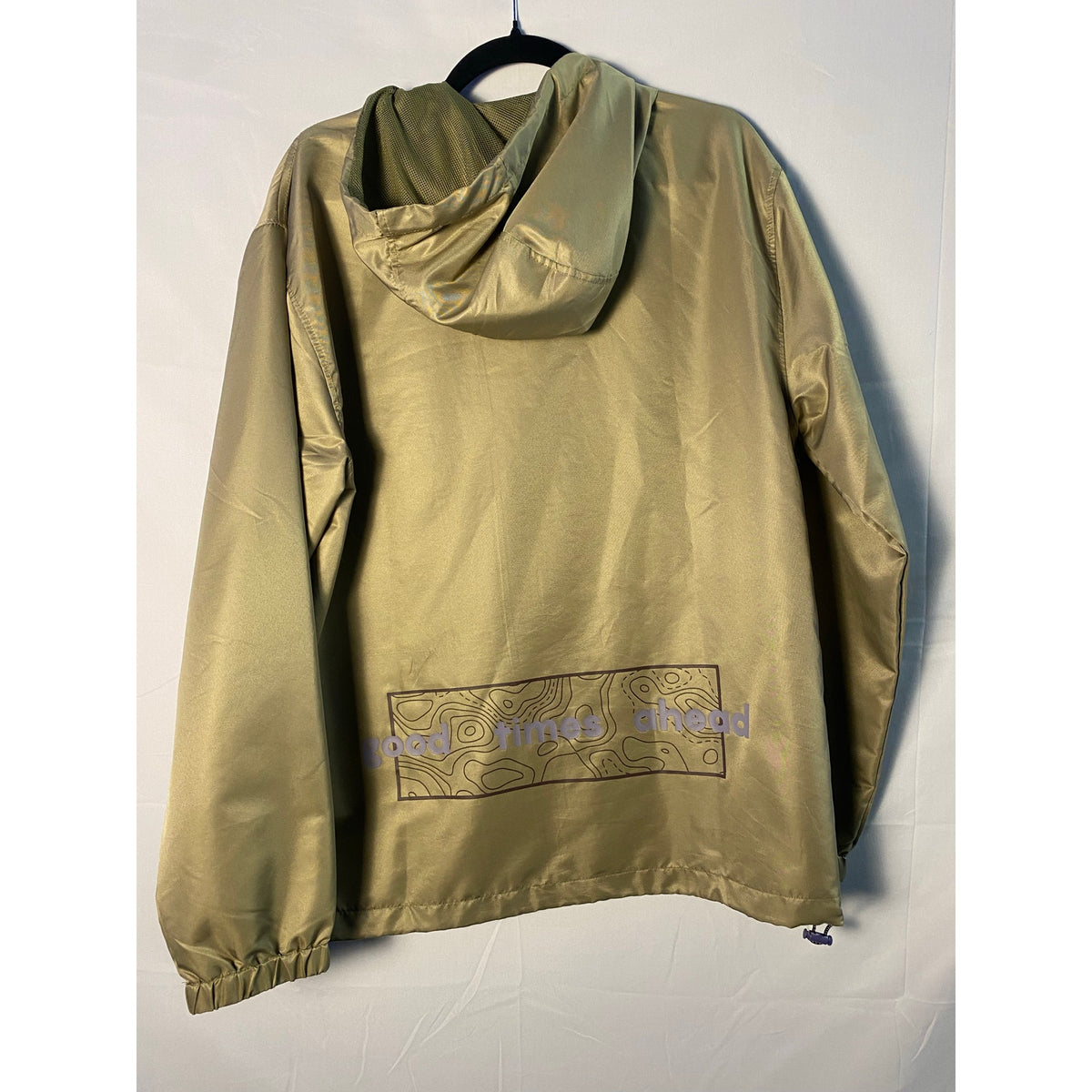 Trademark Brooklyn Beige Full Zip Windbreaker Utility Jacket w/ Hood Mens Medium