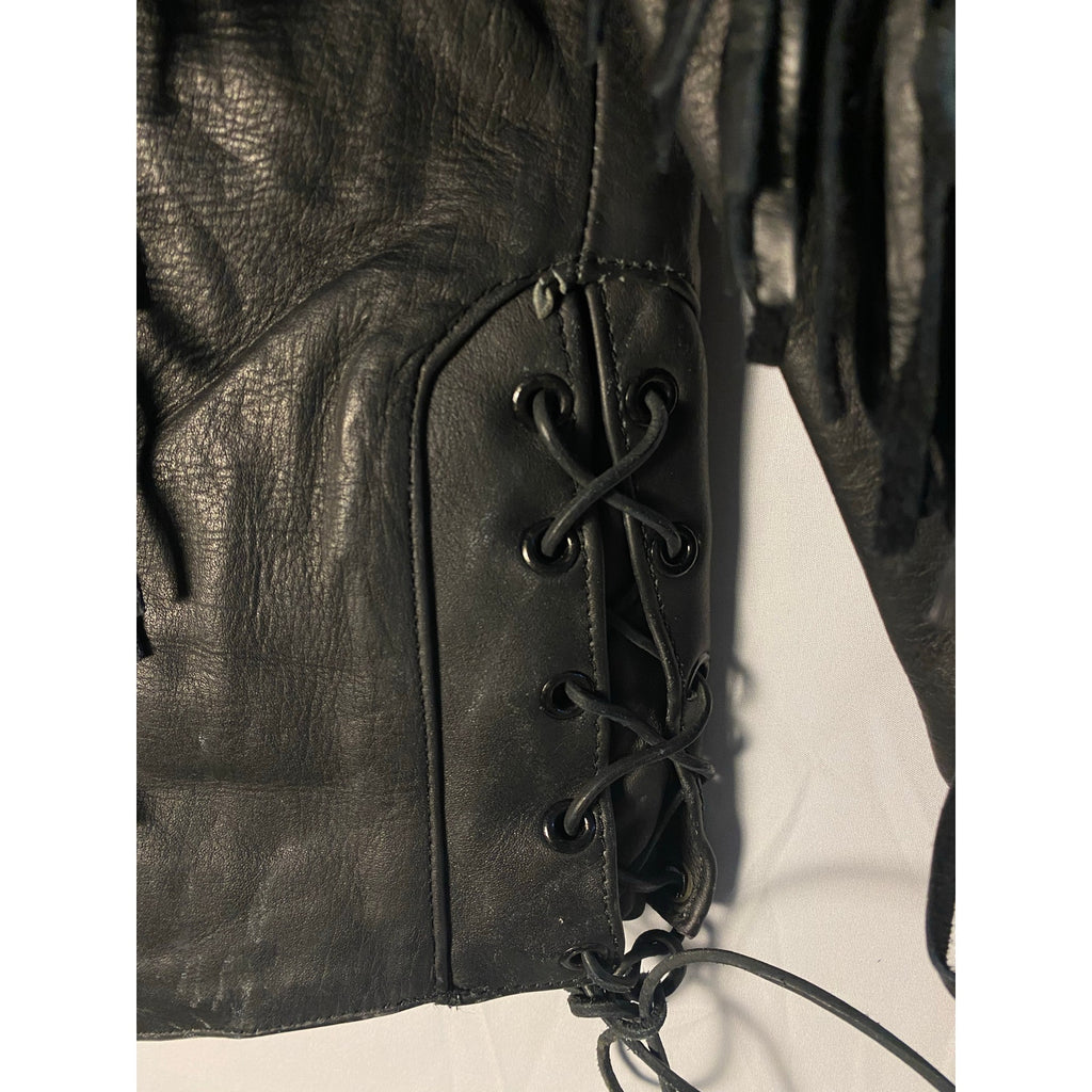 Bikers Image Genuine Black Leather Jacket w/Tassles NWT