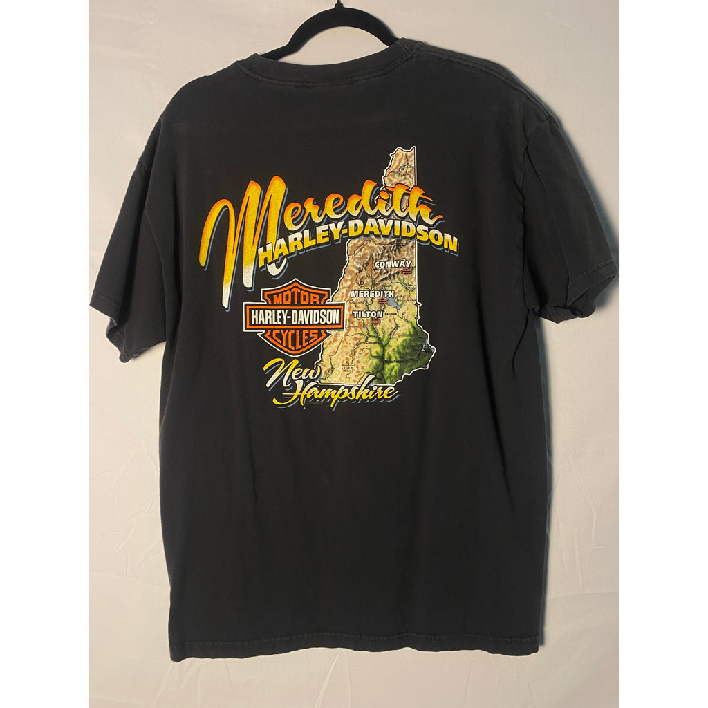 Harley Davidson 2005 LACONIA Bike Week Meredith NH Black Graphic Shirt L/XL?