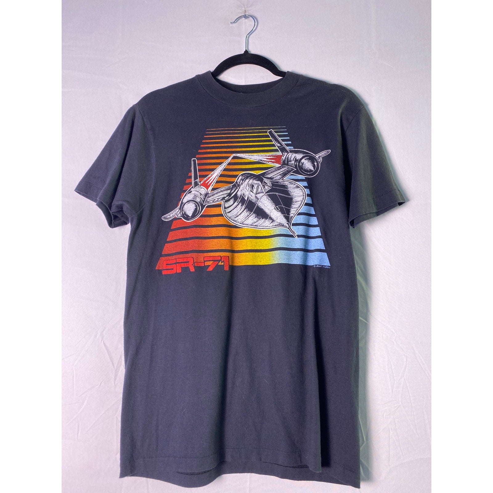 Vintage 80s SR-71 Blackbird Single Stitch Art Black Graphic Print T-Shirt Medium