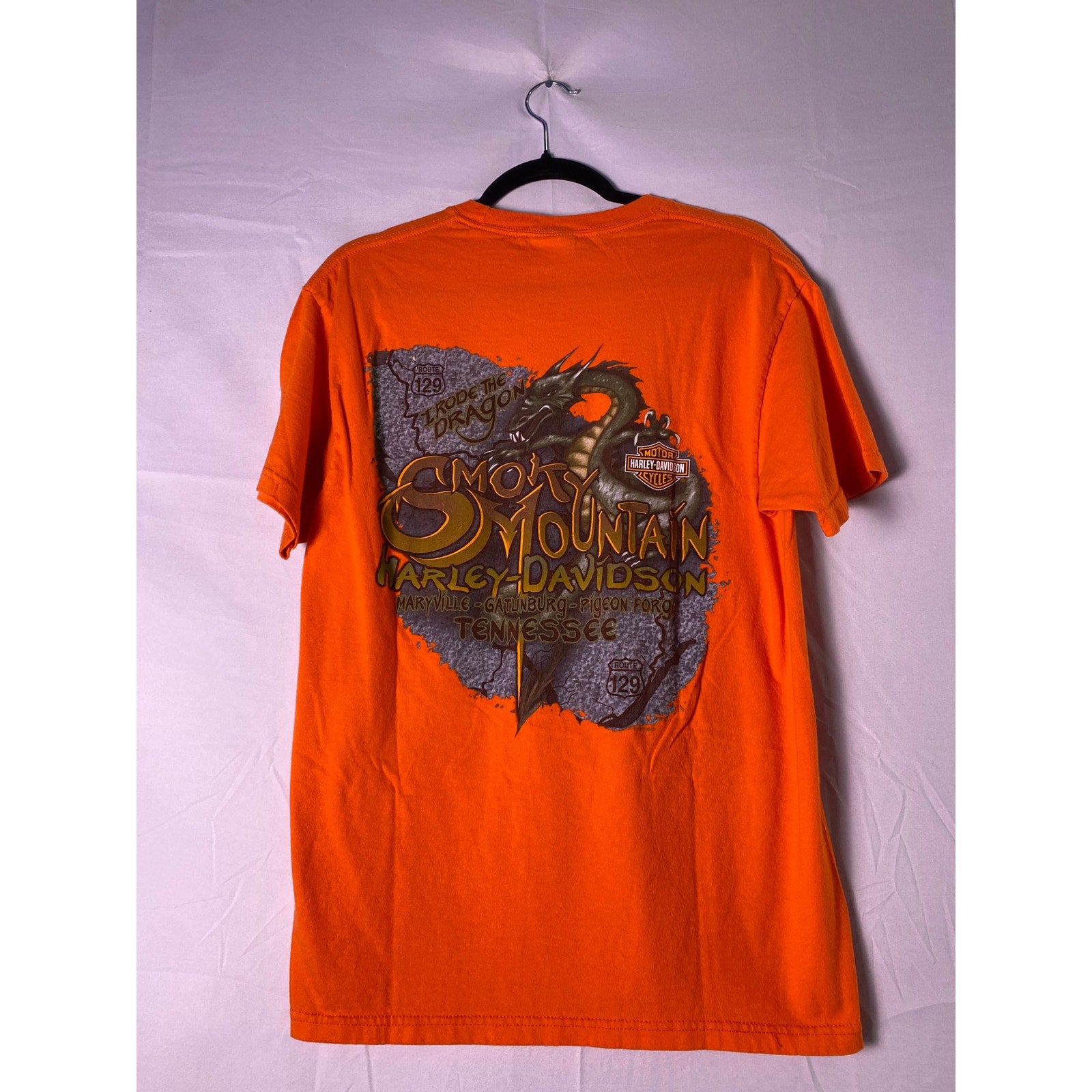 Vintage Harley Davidson Smoky Mountain Dragon TENNESSEE Orange Shirt Medium