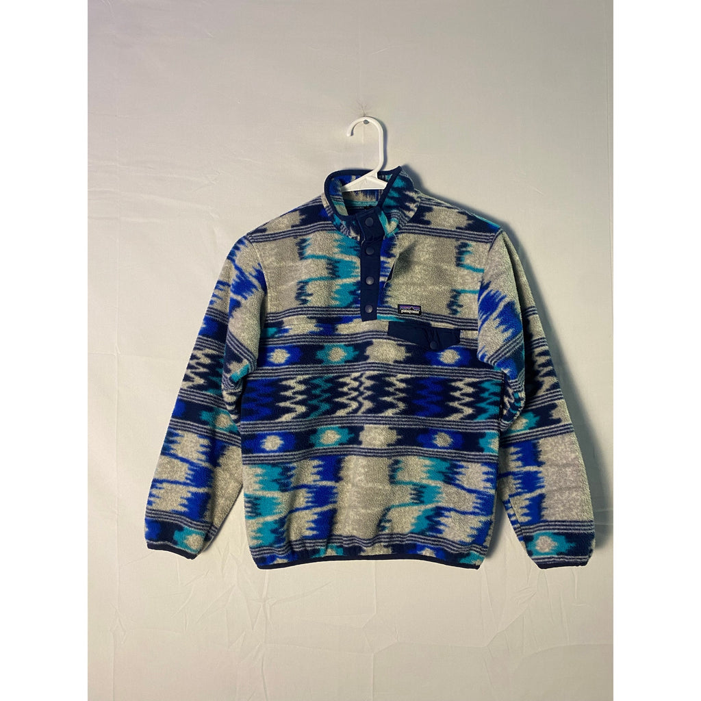 Patagonia Blue Synchilla Snap Fleece Pullover Aztec Tribal Boys Size Medium