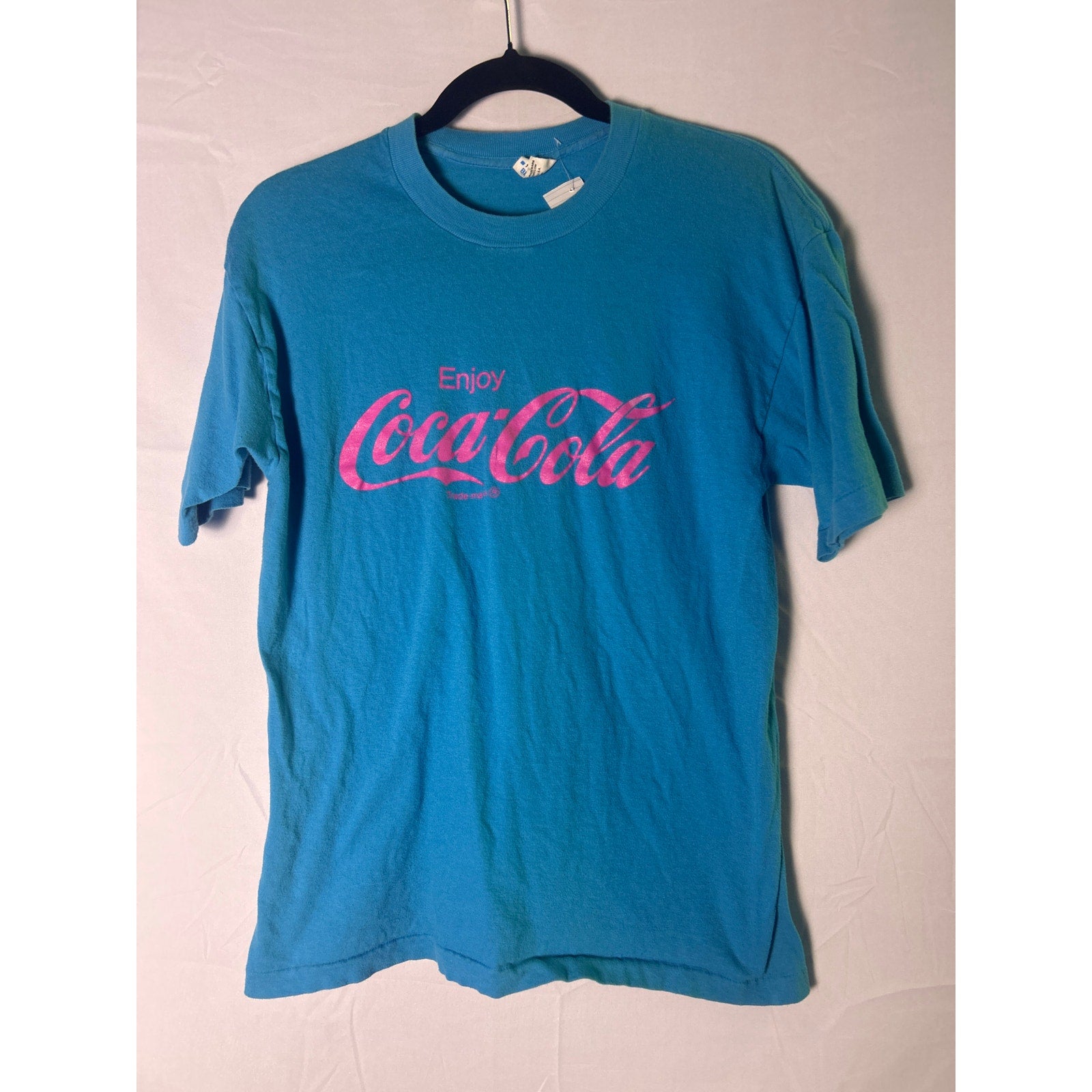 Vintage 90s BELTON Enjoy Coca-Cola Blue/Pink  T-shirt Men's Size Medium/Large