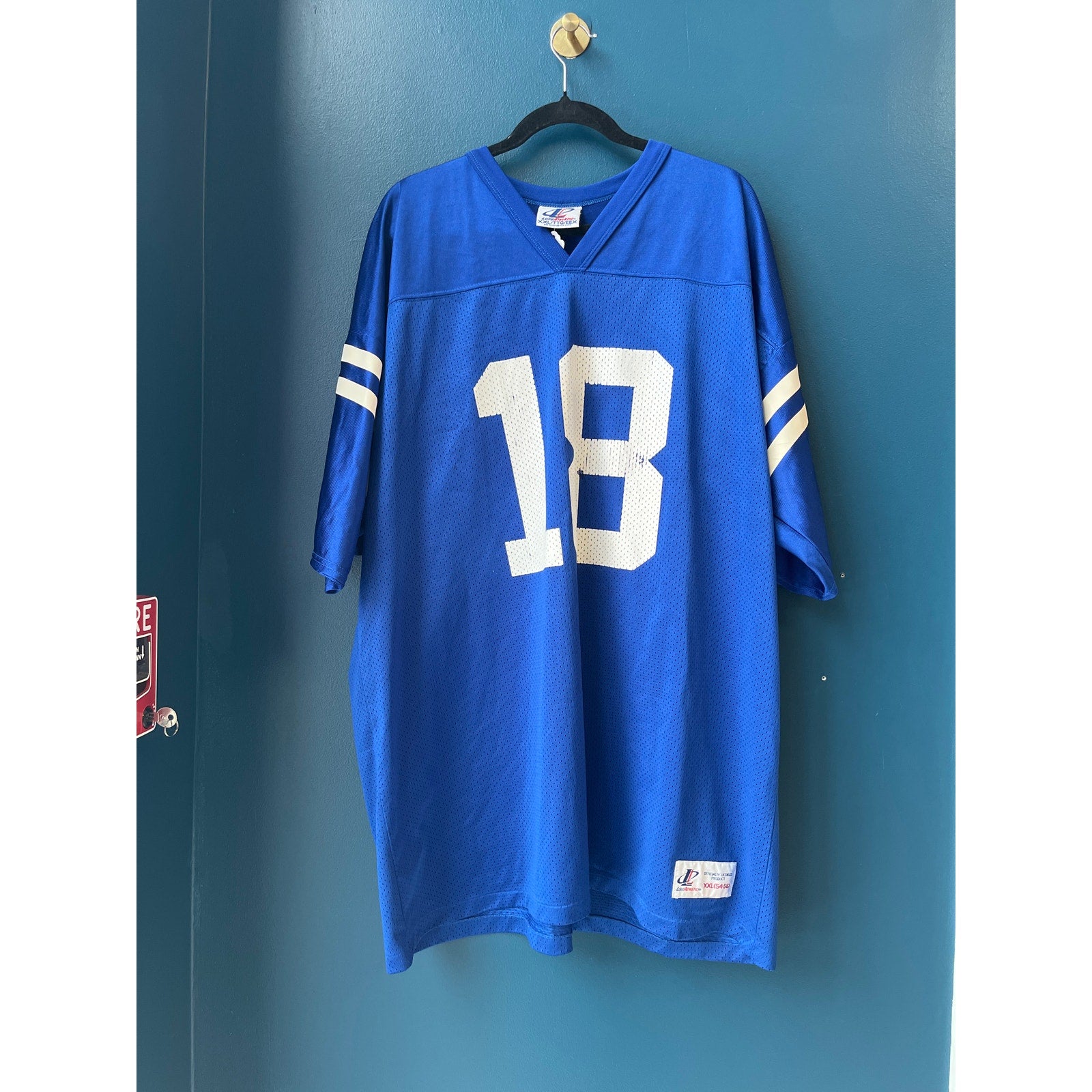 Logo Athletic #18 Peyton Manning NFL Blue V-neck Jersey Shirt Men's Size XXL