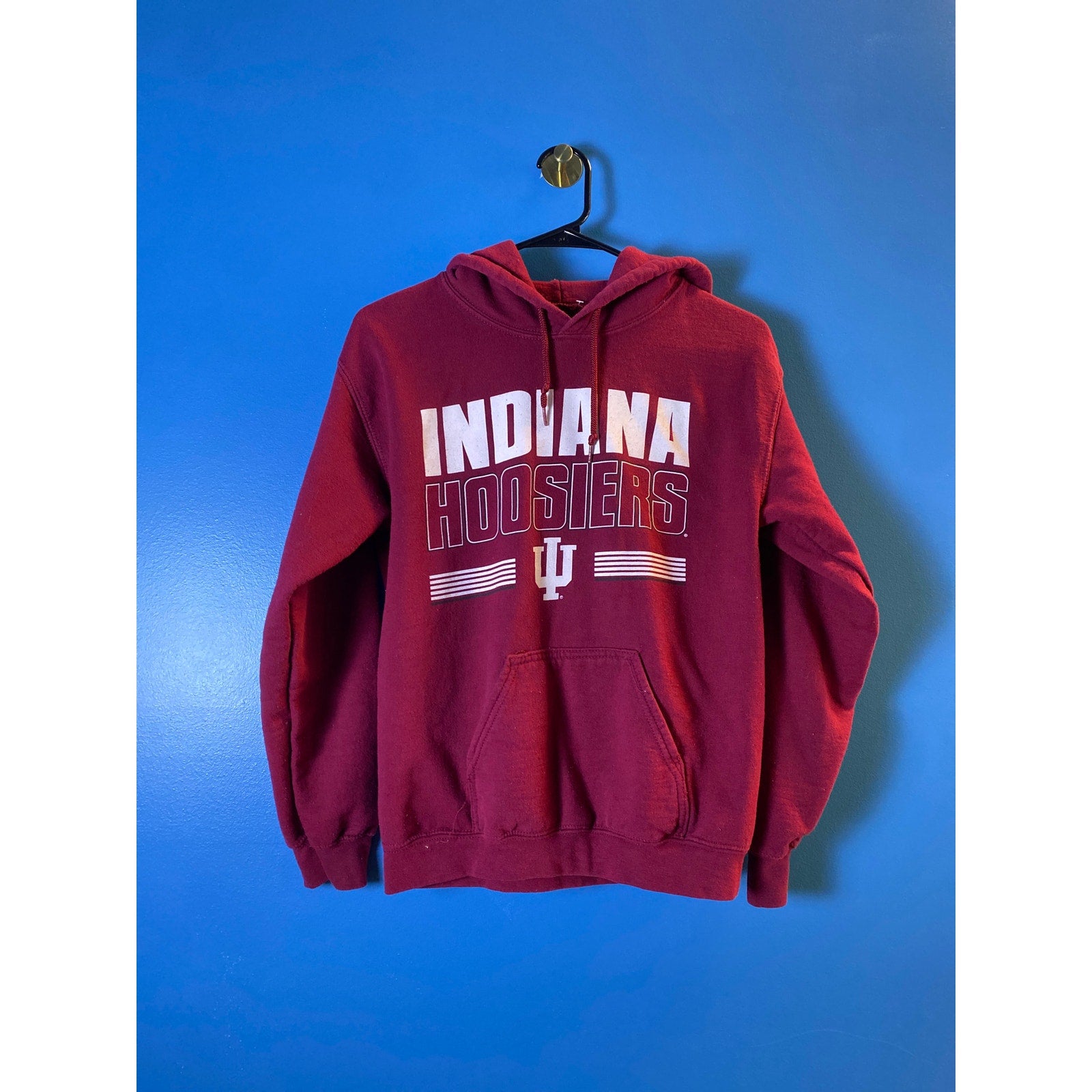 INDIANA Hoosiers IU Print Red Pullover Hoodie Men's Size Small