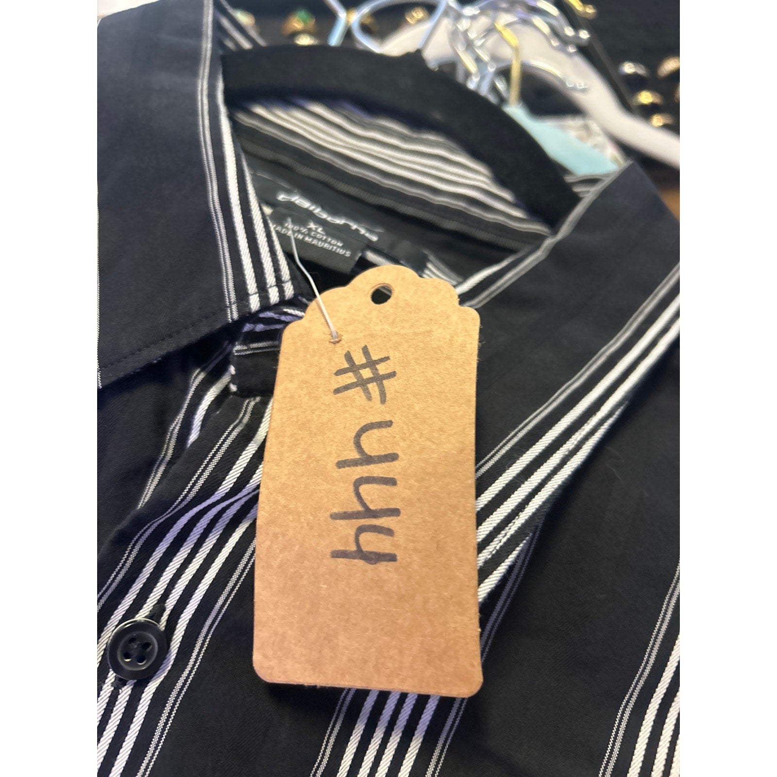Claiborne Black White Striped Button Down Shirt Long Sleeve Men's Size XL
