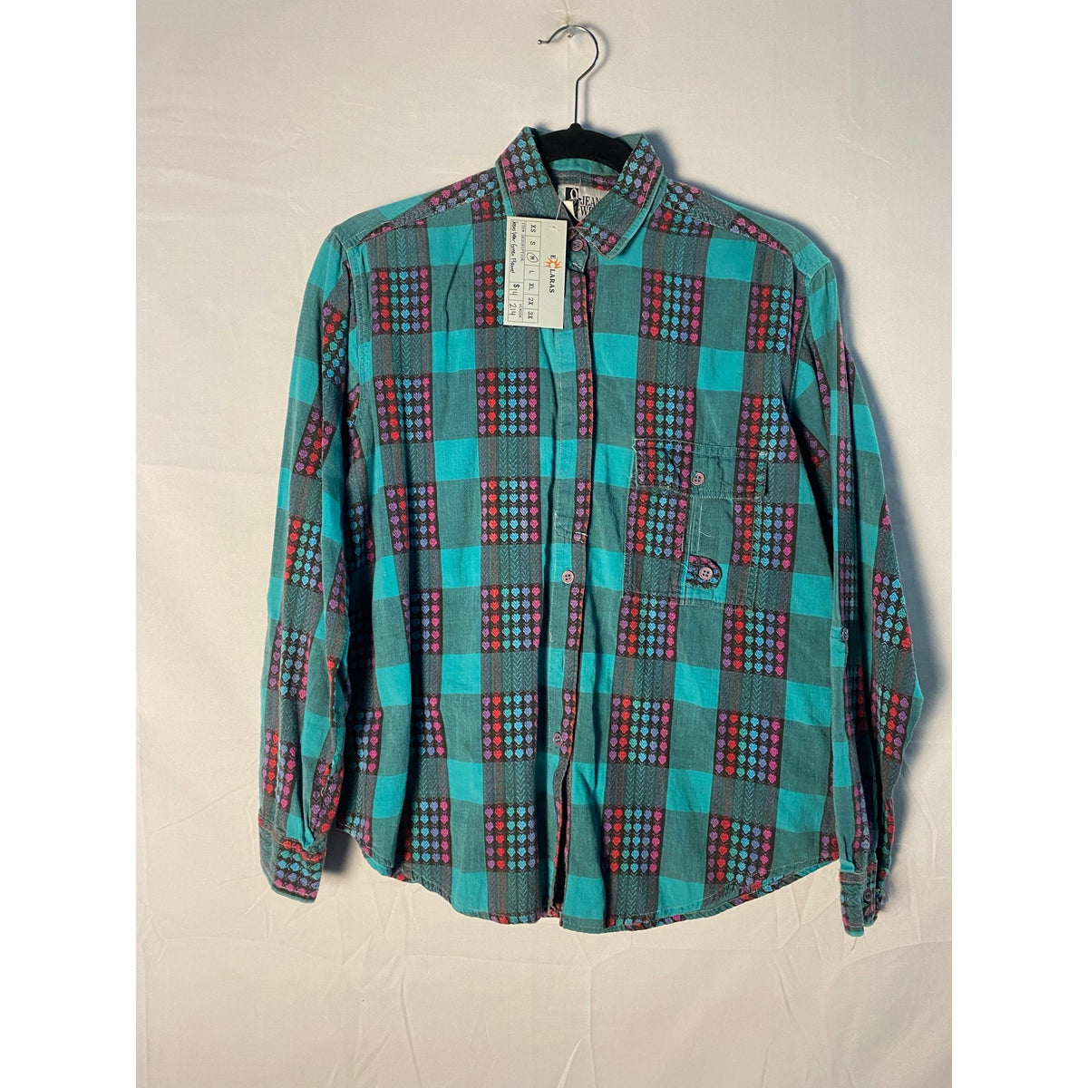 Vintage 80s Jeanswear Green Geometric Flannel Western Shirt Button Up Medium