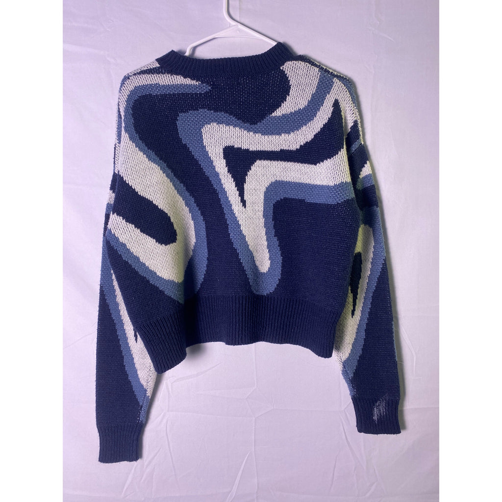Full Tilt Gray Blue Modern Swirl Design Crew Neck Sweater Women's Small Pullover