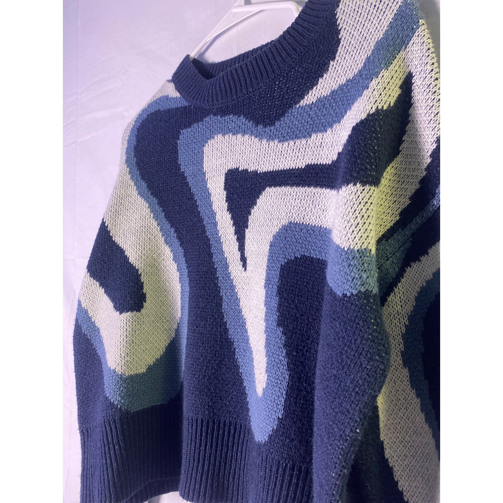 Full Tilt Gray Blue Modern Swirl Design Crew Neck Sweater Women's Small Pullover