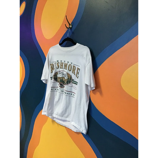 VTG 90s Jerzees Mount Rushmore South Dakota Graphic Print White Shirt Mens XL