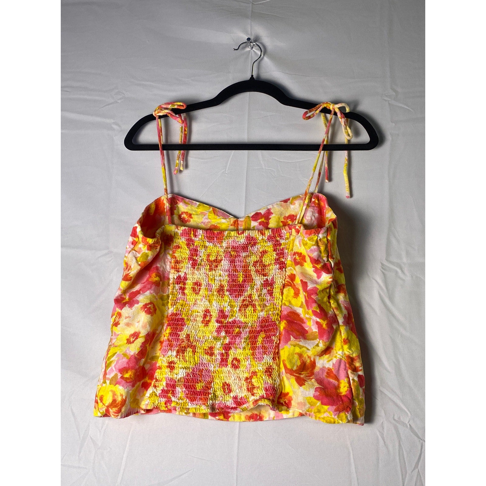 Old Navy Pink Yellow Floral Tank Top Tie Sleeve Women's Size Large