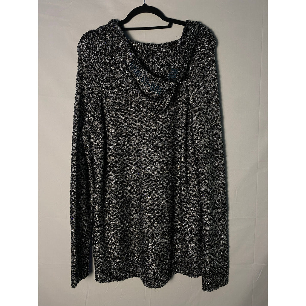 Harley Davidson Black White Sequin Knit Pullover w/ Embroidered Hoodie Women 2XL