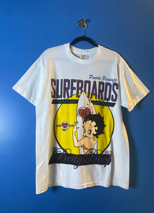 Vintage Reprint Puerto Penasco, Mexico SURFBOARDS Betty Boop Print White Shirt