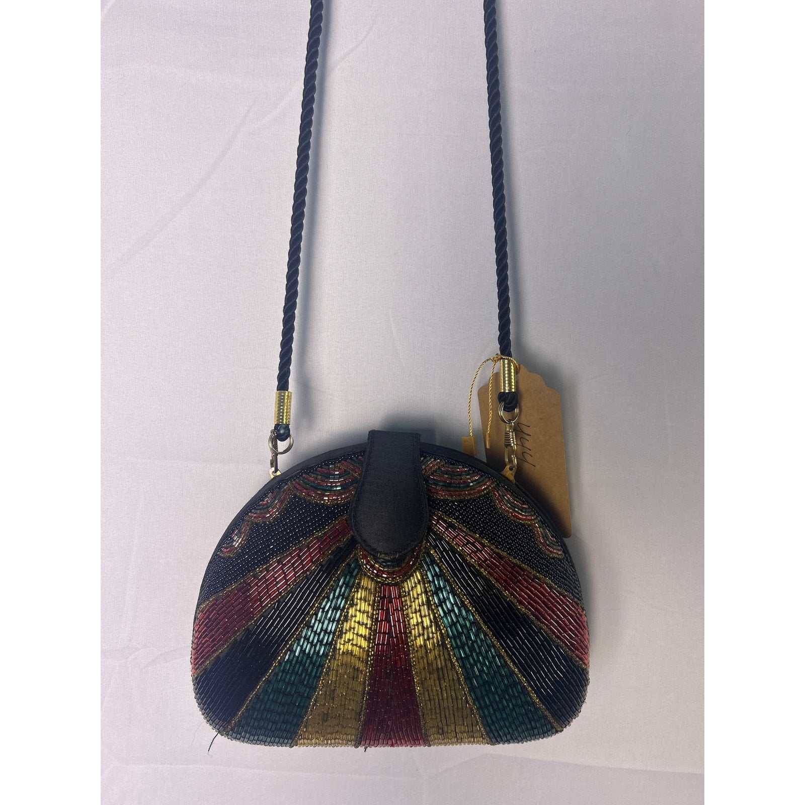 Vintage BOB MACKIE Multicolor Glass Beaded Clutch Evening Shoulder Bag Purse