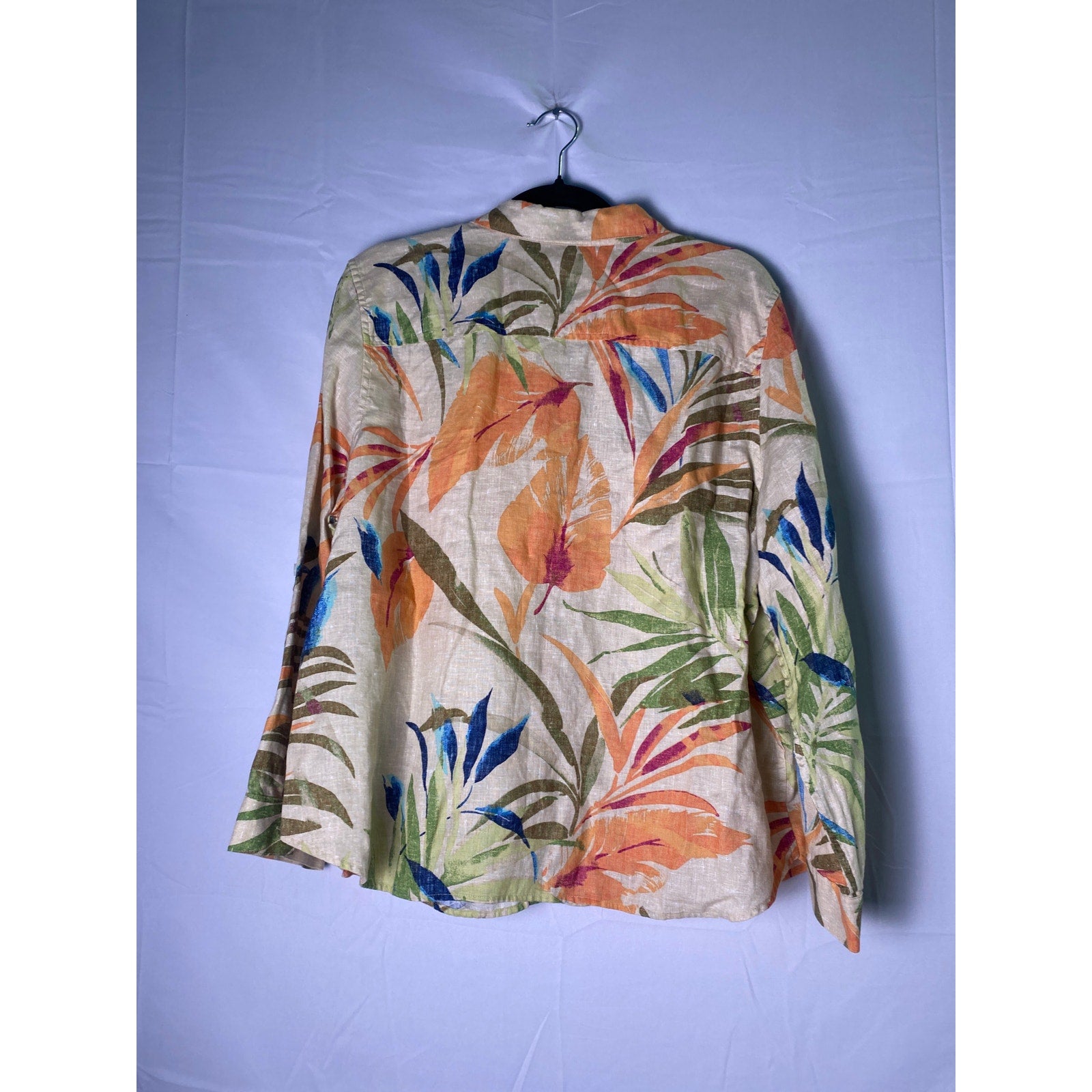 Chicos Orange Beige Green Blue Fuchsia Floral Linen Button Up Shirt Petite 16/18