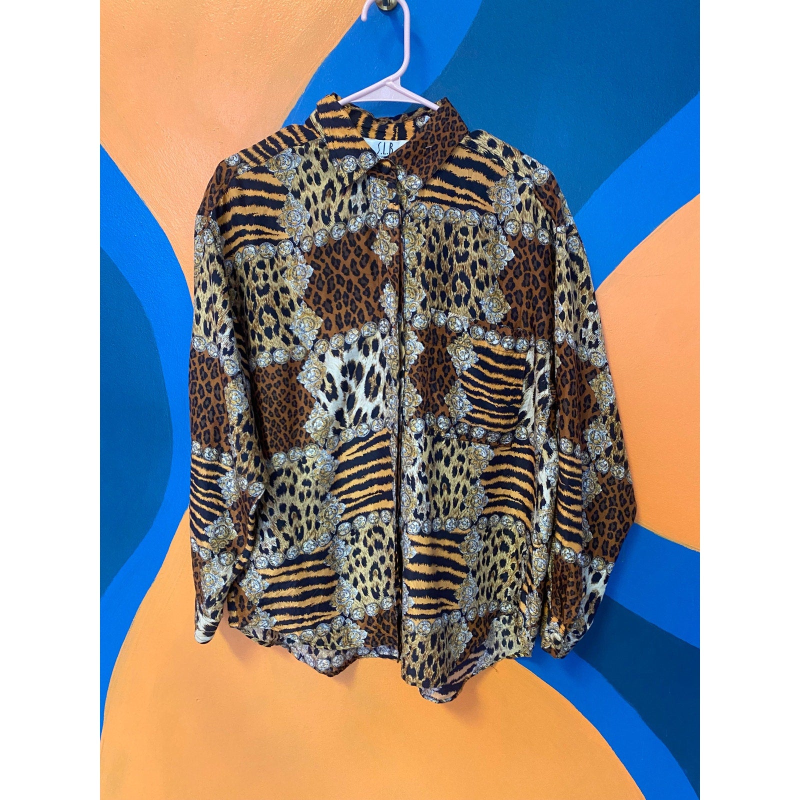 Sunny Leigh Multi Animal Print Button Up Blouse Womens Size Medium-Large