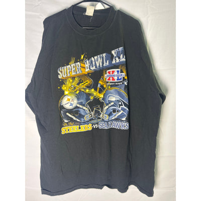 2006 Super Bowl Steelers vs Seahawks Graphic Print Black T-Shirt Men's Size 2XL