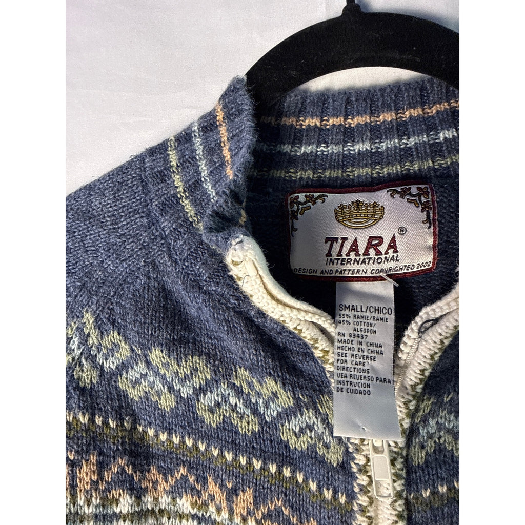Vintage Tiara International Full Zip Cardigan Sweater Nordic Print Women's Small