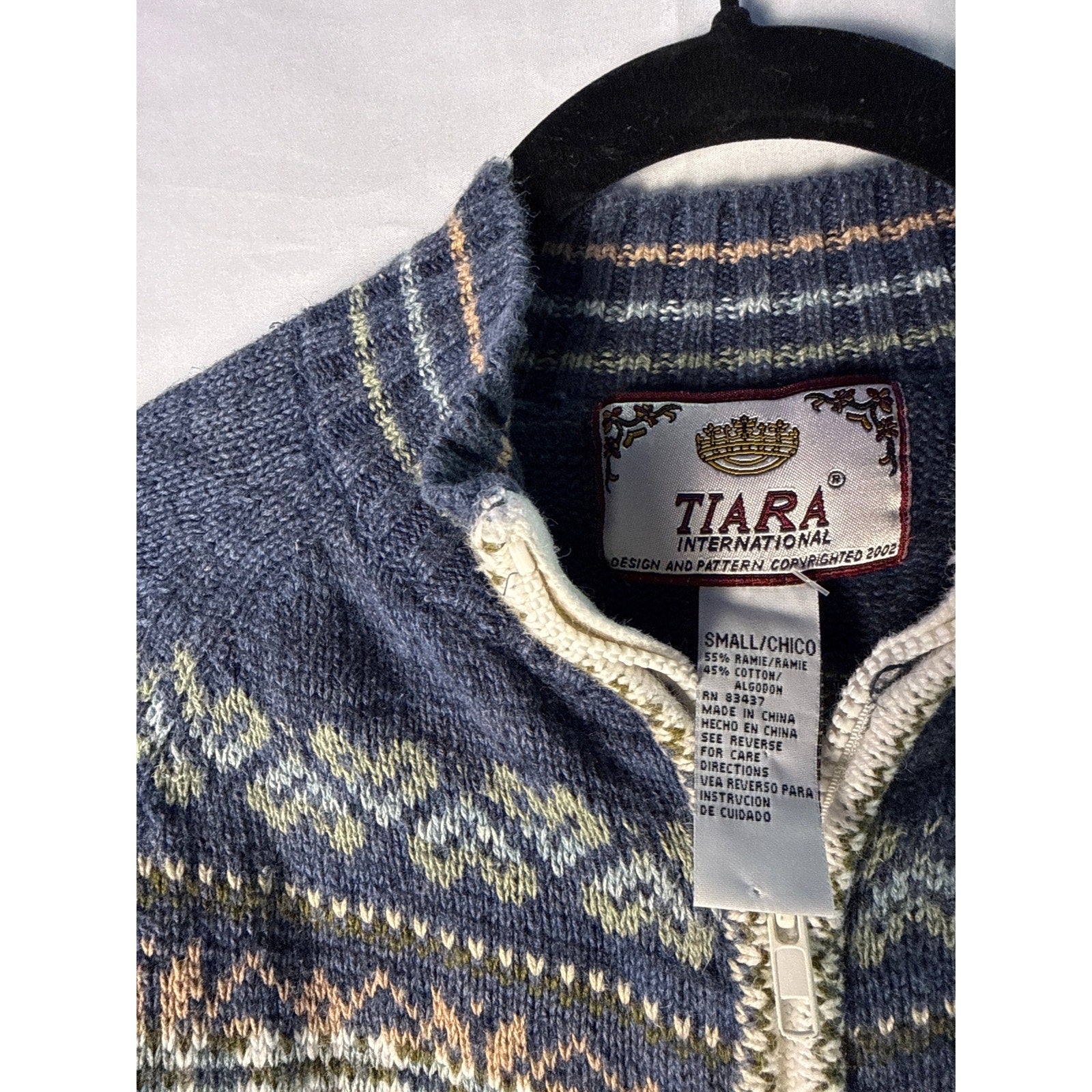 Vintage Tiara International Full Zip Cardigan Sweater Nordic Print Women's Small