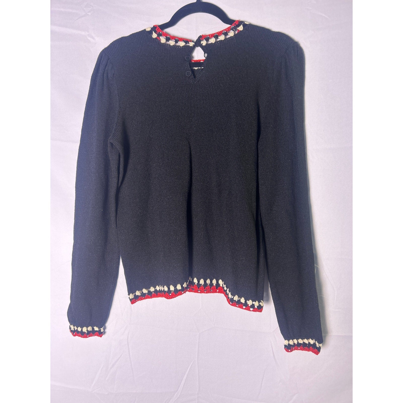 Vintage 50's Gloria Knitwear Black Pullover Sweater with Trim Women's Size Small