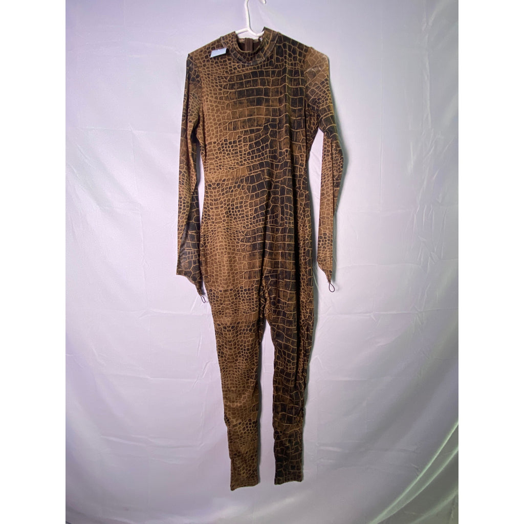 Fashion Nova Mono Sexy In Snake Mesh Print Catsuit Café Women's Size Large