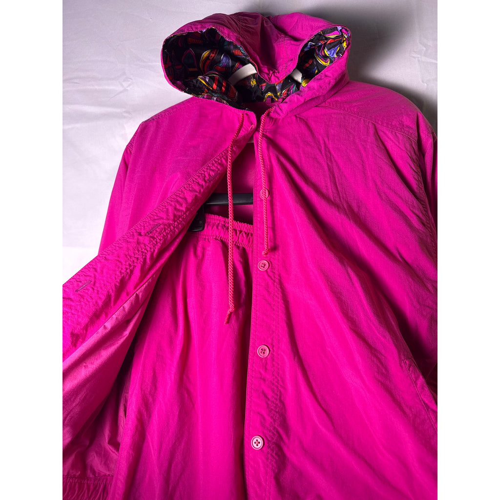Vintage Duffel Sportswear Pink Tracksuit Button Hoodie Straight Pant Size Medium