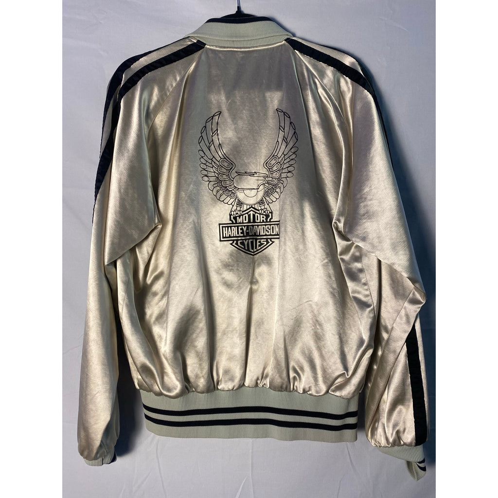 Harley Davidson Silver Bomber Jacket Full Zip Front Pockets Men's Size Medium