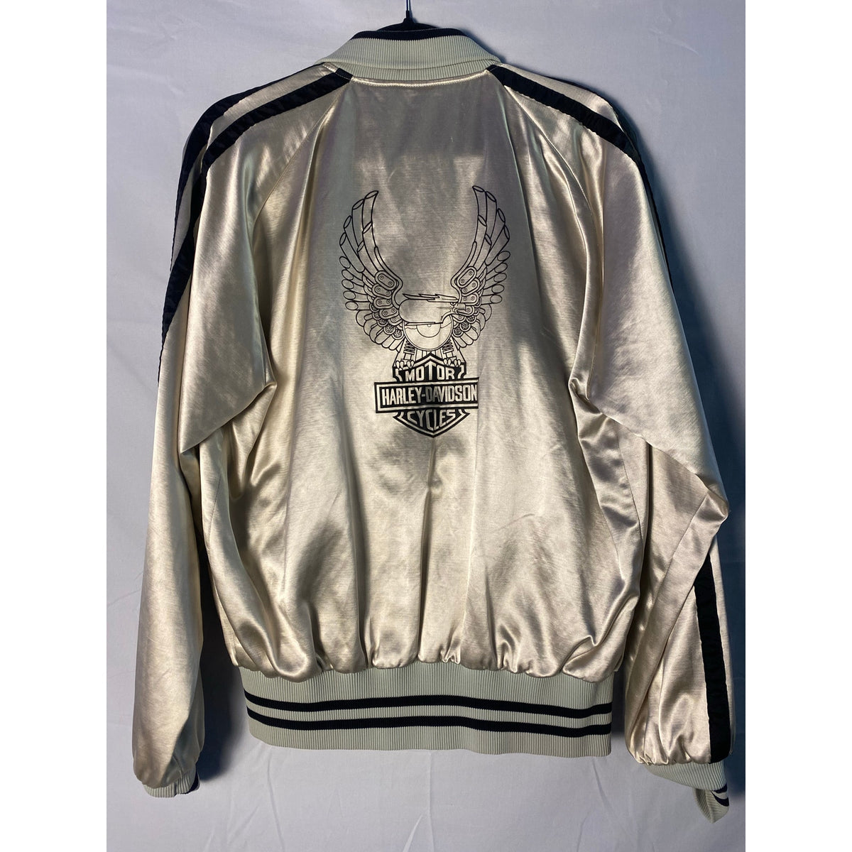 Harley Davidson Silver Bomber Jacket Full Zip Front Pockets Men's Size Medium