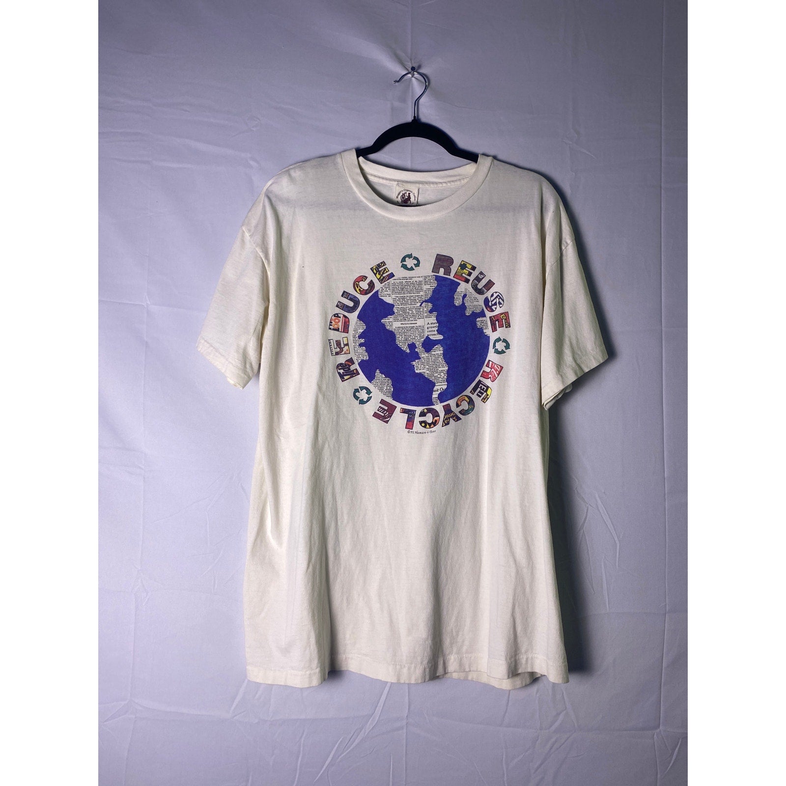 Maggie's Organics Reduce Reuse Recycle Graphic Print White Shirt Women's Size XL