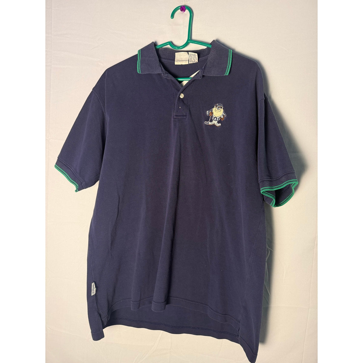 Looney Tunes Tasmanian Devil Embroidered Navy Green Polo Shirt Men's Size XL