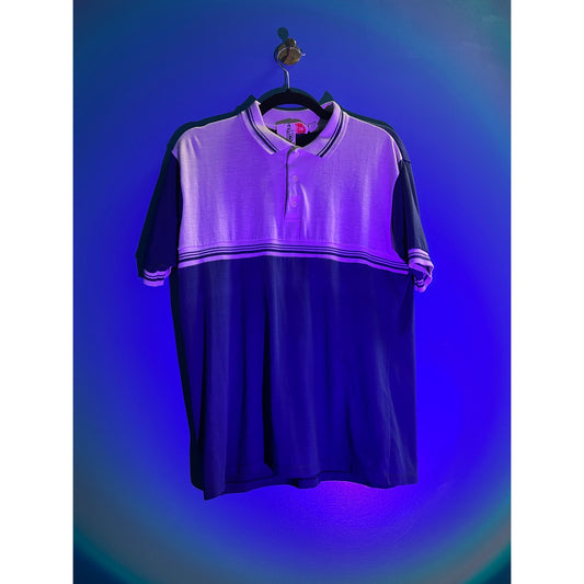 Vintage Navy Blue White Short Sleeve Polo Shirt 1/4 Buttons Men's Size Large