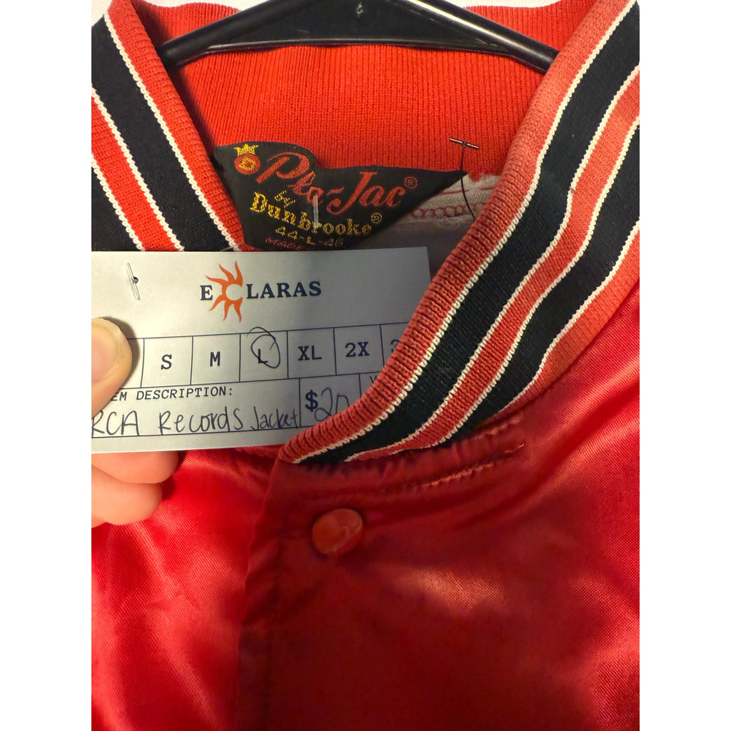 RCA Pla-Jac Records Slick Red Black Button Snap Bomber Jacket Men's Large