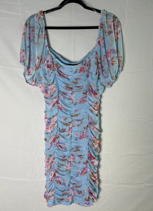 As U Wish Blue Floral Chiffon Off the Shoulder Ruched Dress Women's Plus Size 1X