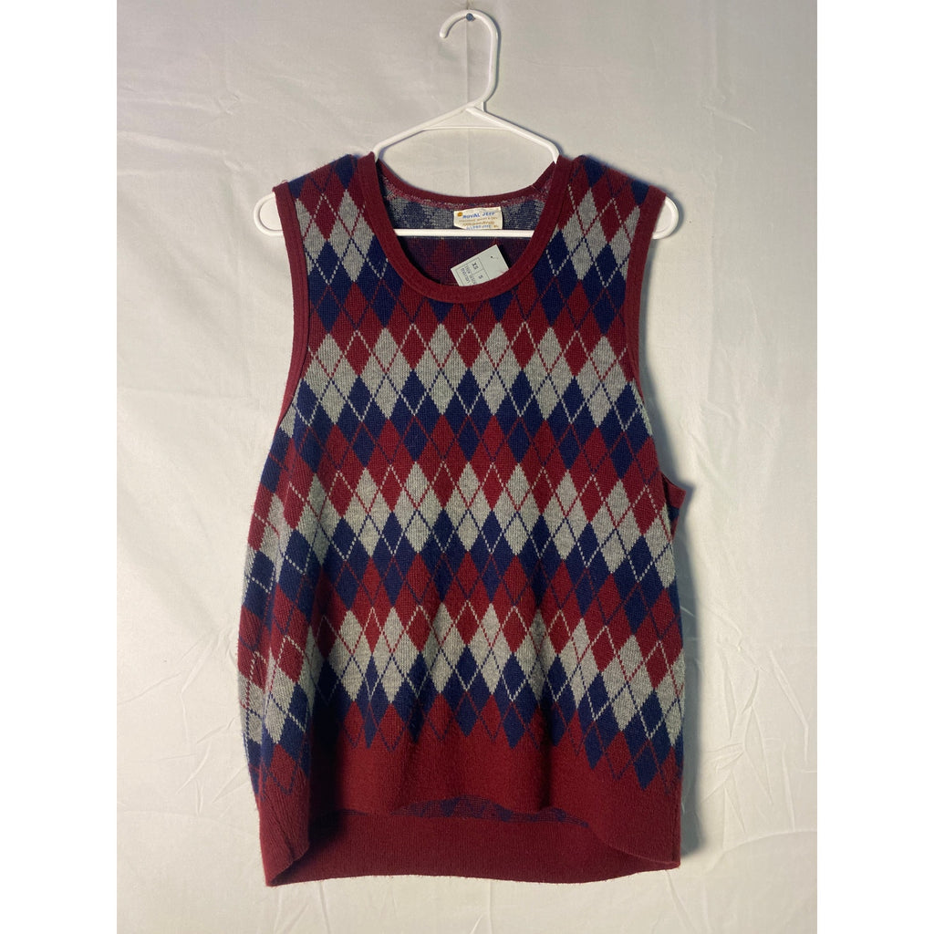 Vintage Royal Jeff Maroon Blue White Argyle Vest Sweater Pullover Men's Size XL
