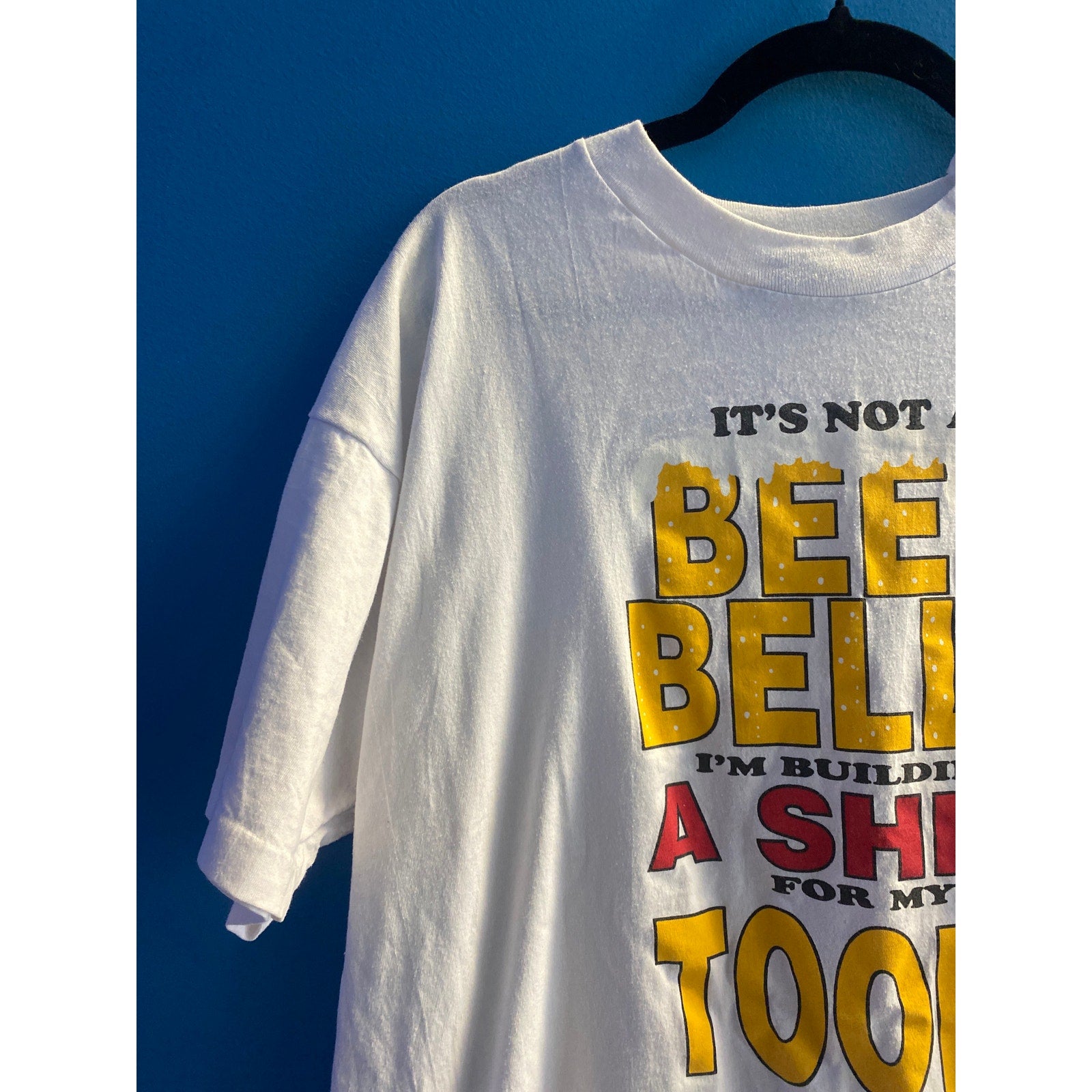 Vintage It's not a Beer Belly I'm Building a Shed For My Tools Print Shirt 2XL
