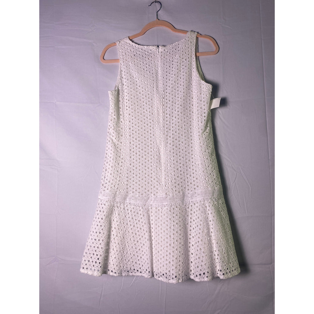 Banana Republic White Eyelet Drop Waist Mini Dress V-neck 100% Cotton Size 6