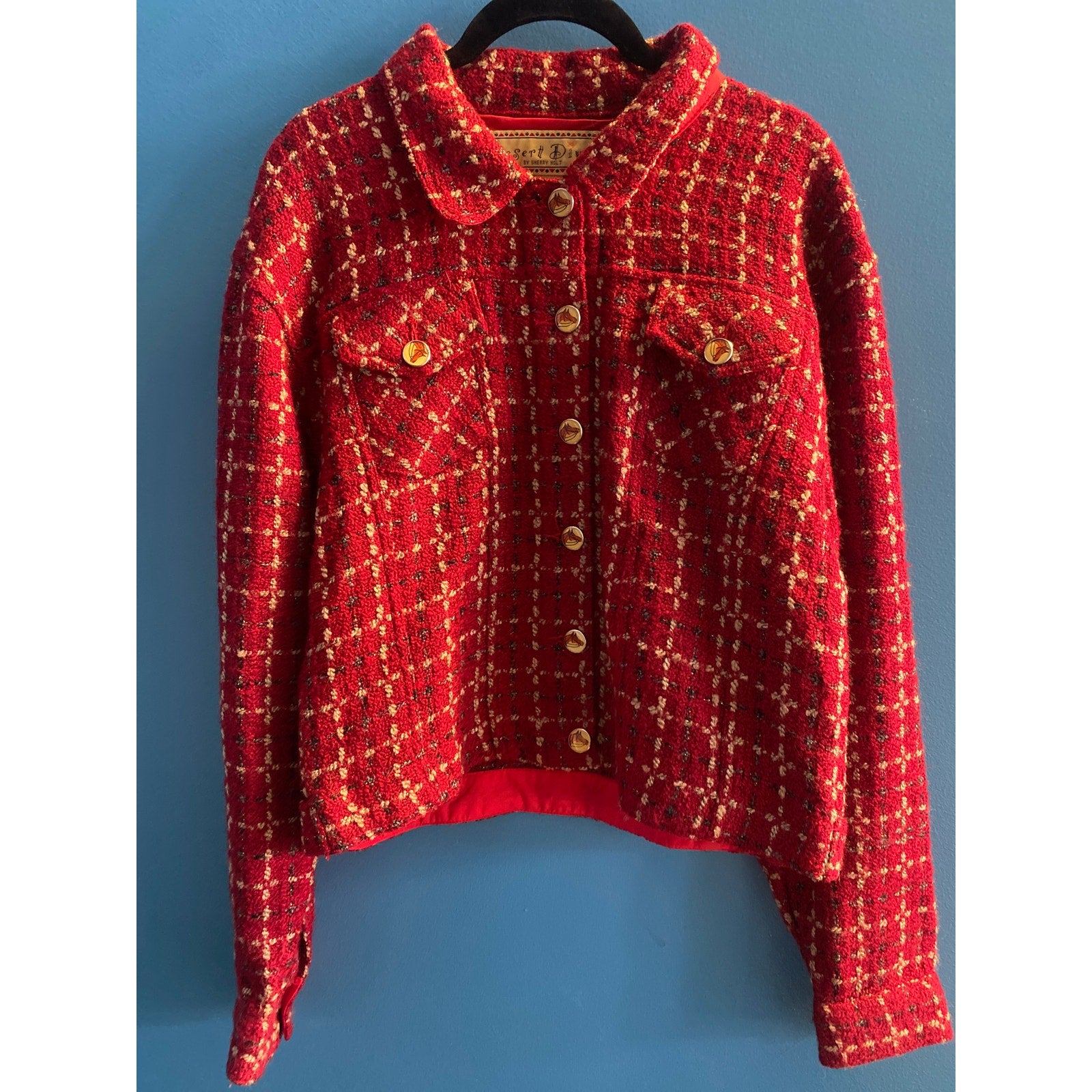 Vintage Desert Diva Sherry Holt Horse Button Up Red Jacket Chest Pockets Large