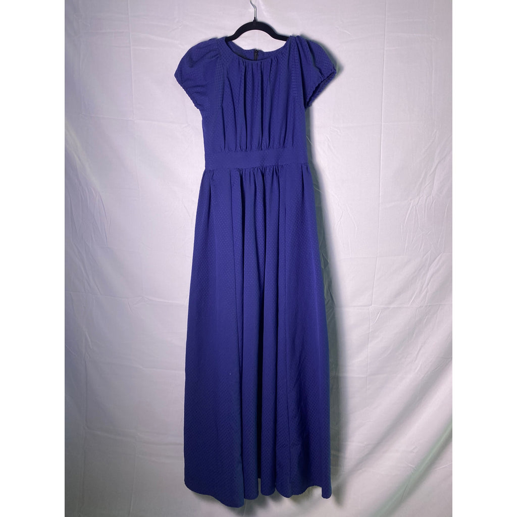 Vintage 60's Handmade Puff Sleeve Navy Blue Polka Dot Maxi Dress Women's L/XL