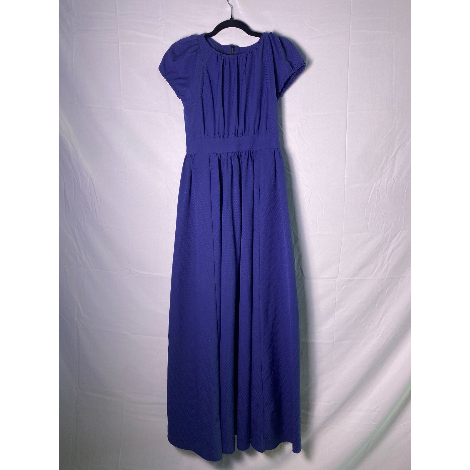 Vintage 60's Handmade Puff Sleeve Navy Blue Polka Dot Maxi Dress Women's L/XL