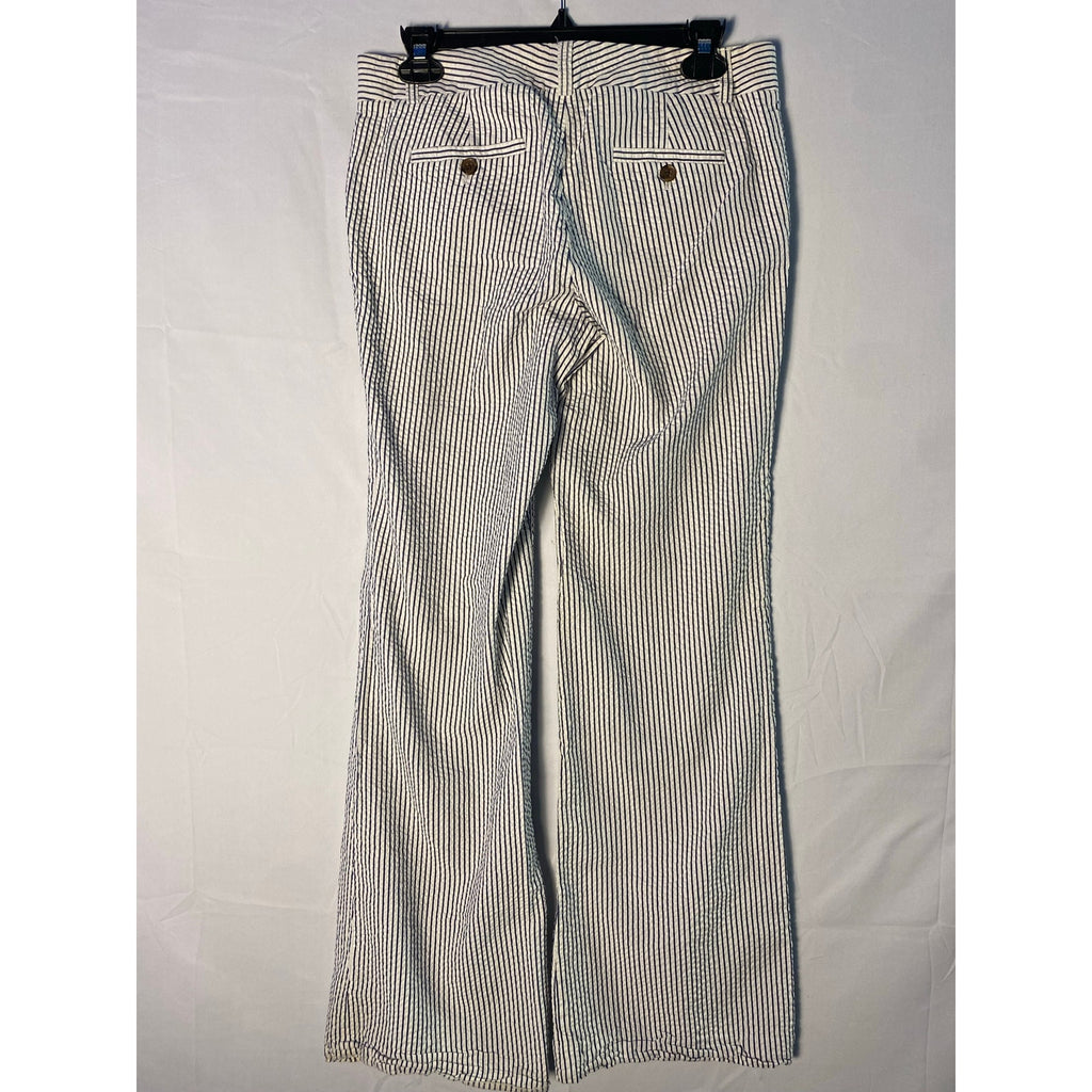J.Crew Linen Blend White Blue Striped Bootcut Pants Women's 6 Career Business